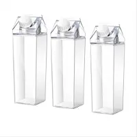 Typecat 3 stuks 1000 ml melkwaterfles, vierkant, plastic, draagbaar, herbruikbaar