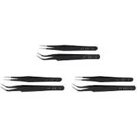Brecantia 6X Nail Art Strass Wimpers Verlenging Rechte en Gebogen Pincet Gereedschapsset-Zwart