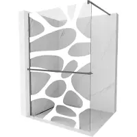Mexen Kioto+ douchewand met plank Walk-in 90 x 200 , witte golf, gun metal - 800-090-121-95-97