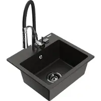 Mexen Milo granieten enkele spoelbak met keukenmengkraan Aster, zwart/goud metallic - 6505-75-73450-07-B