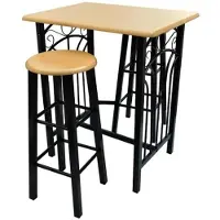 Helloshop26 Set van 2 barkrukken met hoge tafel, houten ontwerp, staal, voor keuken en woonkamer 1202006/2
