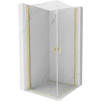 Mexen Mist-B Duo scharnierende douchecabine 90 x 90 , transparant, geborsteld goud - 8A2-090-090-55-00