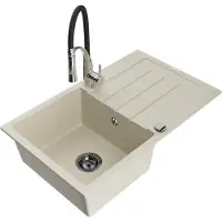 Mexen Bruno granieten spoelbak 1-komers met afdruiprek en keukenmengkraan Aster, beige - 6513-69-73450-07-B