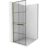 Mexen Kioto+ L douchewand met plank Walk-in 90 x 200 , zwart raster, goud - 800-090-123-50-77
