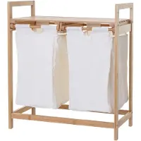 MCW Wasmand -B83, wassorteerder Wasmand, bamboe 2 compartimenten 74x64x33cm 70l ~ wit