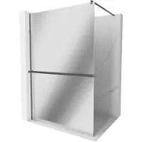 Mexen Kioto+ douchewand met plank Walk-in 130 x 200 , spiegel, geborsteld grijs - 800-130-121-66-50