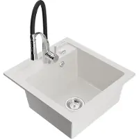 Mexen Vito granieten gootsteen 1-komors met keukenmengkraan Aster, wit - 6503-20-73450-07