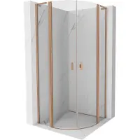 Mexen Mist L halfronde douchecabine scharnierend 100 x 100 , transparant, geborsteld koper - 8A32L-100-100-65-00