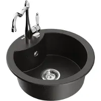 Mexen Diego granieten gootsteen 1-kamerig met keukenkraan Carla, zwart/goud metallic - 6512-75-670700-00