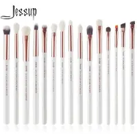 Jessup Oogmakeup Kwasten Set Professionele 15pcs Wit/Roze Goud Premium Natuurlijke-synthetische Kwasten