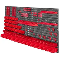 Kadax Gereedschapswandrek, 156 x 78 cm, werkplaatswandrek, werkplaatsrek voor garage, gereedschapswandset, opslagsysteem met opbergkasten, uitbreidbare wandplaten (rood, 95-delig)