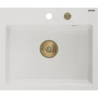 Mexen Oscar granieten gootsteen 1-kompartment 580 x 490 , wit, gouden sifon - 6519581000-20-G