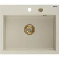 Mexen Oscar granieten spoelbak 1-kamer 580 x 490 , beige, gouden sifon - 6519581000-69-G