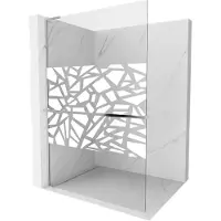 Mexen Kioto+ L douchescherm met plank Walk-in 90 x 200 , wit patroon, chroom - 800-090-123-01-85