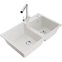 Mexen Tomas granieten gootsteen 2-kamer met keukenkraan Duero, wit - 6516-20-671600-00