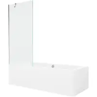 Mexen Cube rechthoekig bad 180 x 80 met omkasting en 1-vleugelig scherm 80 , transparant, chroom - 550518080X9508000001