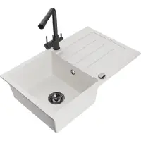 Mexen Bruno granieten spoelbak 1-kamer met afdruipgedeelte en keukenmengkraan Duero, wit - 6513-20-671600-70