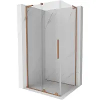 Mexen Velar L verschuifbare douchecabine 90 x 75 , transparant, geborsteld koper - 871-090-075-03-65