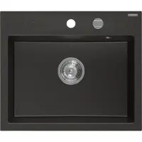 Mexen Oscar granieten gootsteen 1-bak 580 x 490 , zwart/goud metallic, chroom sifon - 6519581000-75