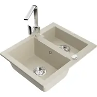 Mexen Carlos granieten gootsteen 1,5-komorige met keukenmengkraan Rita, beige - 6518-69-670300-00