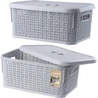 Galicja KADAX Opbergmand met deksel 6 liter opbergkist van kunststof rechthoekige mand voor opslag badkamer keuken kinderkamer opbergdoos grijs set van 2 29 x 20 x 12 5 cm
