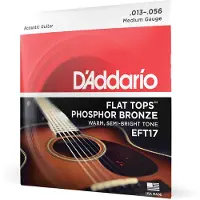 D'Addario Gitaarsnaren - Akoestische Gitaarsnaren - Flat Tops Fosforbrons - Voor 6-snarige Gitaar - Warme Semi-Heldere Toon - EFT17 - Medium 13-56