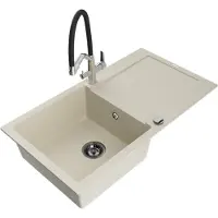 Mexen Leo granieten gootsteen 1-kompartment met afdruiprek en keukenmengkraan Duo, beige - 6501-69-671701-07-B