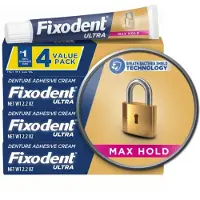 Fixodent Ultra Max Hold Bevestigingscrème voor Volledige en Gedeeltelijke Protheses, 2.2oz (Verpakking van 4)