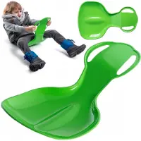 Kadax Poporutscher voor kinderen, sneeuwschuiver van kunststof, 59 x 39 x 17 cm sneeuwschaal, glijplaat met handgrepen, schotelglijders, sneeuwflitser, wintersport (groen)