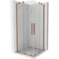 Mexen Velar Duo schuifdouchecabine 100 x 100 , transparant, geborsteld koper - 871-100-100-02-65