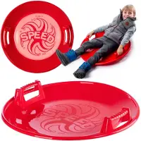 Kadax Ronde poporoeder, glijplaat van kunststof, 65 cm platte glijder, sneeuwbord met zijgrepen, UFO-bord voor kinderen en volwassenen (rood)