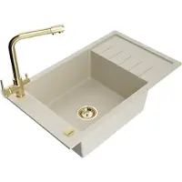 Mexen Elias granieten gootsteen 1-komor met afdruiprek en keukenkraan Duero, beige - 6511-69-671600-50