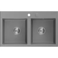 Mexen Hektor granieten gootsteen 2-kamer 800 x 480 , grijs, chrom sifon - 6521802000-71