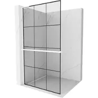 Mexen Kioto+ L douchewand met plank Walk-in 100 x 200 , zwart rooster, wit - 800-100-123-20-77