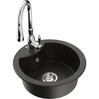 Mexen Diego granieten gootsteen met 1 bak met Savita keukenkraan, zwart/goud metallic - 6512-75-672601-00
