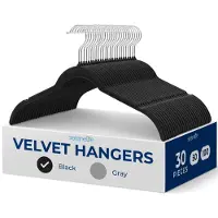 SereneLife Kledinghangers – 30-delige Set Fluwelen Hangers - Zwarte Antislip Hangers met Gemakkelijke Grip - 360° Draaibare Haak