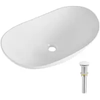 DUOKU Ovaal Keramieken Lavabo - - 23,3" x 14,2" - Witte Wasbak voor Opbouw - Binnen - Modern