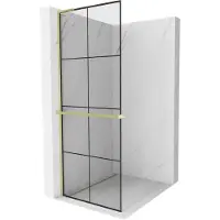 Mexen Kioto+ L douchewand met plank Walk-in 70 x 200 , zwart raster, goud geborsteld - 800-070-123-55-77