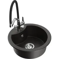 Mexen Diego granieten gootsteen 1-komors met keukenmengkraan Duo, zwart/goud metallic - 6512-75-671701-07