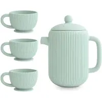 Mushie Siliconen Baby Theeset | 4 Stukken Keukenspeelgoed voor Peuters 10 Maanden+ (Cambridge Blauw)