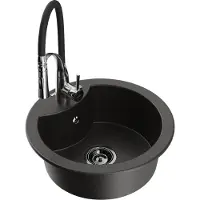 Mexen Diego granieten gootsteen 1-komors met keukenmengkraan Aster, zwart/goud metallic - 6512-75-73450-07-B