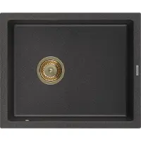 Mexen Pedro granieten spoelbak 1-komerig 560 x 460 , zwart gespikkeld, gouden sifon - 6508561000-76-G