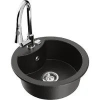 Mexen Diego granieten spoelbak 1-kompartiment met keukenmengkraan Elia, zwart/goud metallic - 6512-75-670101-00