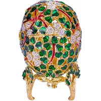 Danila-Souvenirs Faberge-stijl Klaverblad gesneden ei-klaverklaver juwelendoos juwelenkistje 9,5 cm groen
