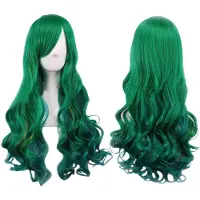 Typecat Donkergroene damespruik, donker lang krullend, lang haar, 68 cm, voor vrouwen, cocktailbar, cosplay