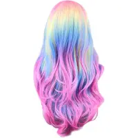 Jojomino Kleurrijke regenboogpruik Europese en Amerikaanse cosplaypruik in de ponysimulatie hoofdhuidfeest spookfestivalpruik