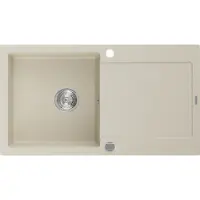 Mexen Leo granieten gootsteen 1-kompartement met afdruiprek 900 x 500 , beige, sifon chroom - 6501901010-69