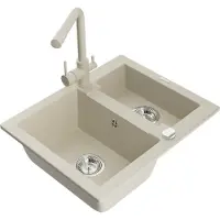 Mexen Carlos granieten gootsteen 1,5-komers met keukenmengkraan Duero, beige - 6518-69-671600-69