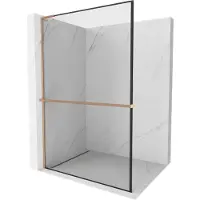 Mexen Kioto+ L douchescherm met schap Walk-in 50 x 200 , zwart frame, geborsteld koper - 800-050-123-65-70