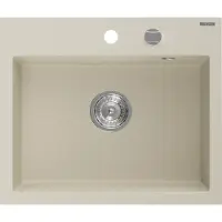 Mexen Oscar granieten gootsteen met 1 bak 580 x 490 , beige, chromen sifon - 6519581000-69